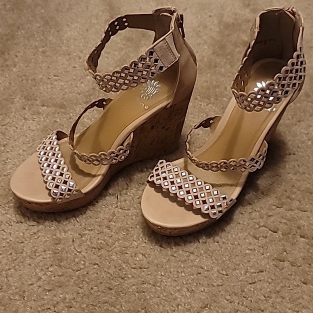 Women's Nude Wedge Sandals with Decorative Straps